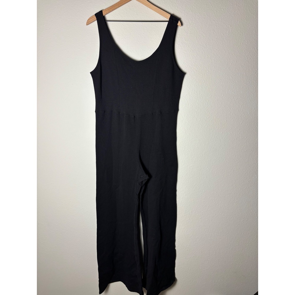 American Eagle Black Waffle Knit Scoop Neck Flare Leg Jumpsuit XXL